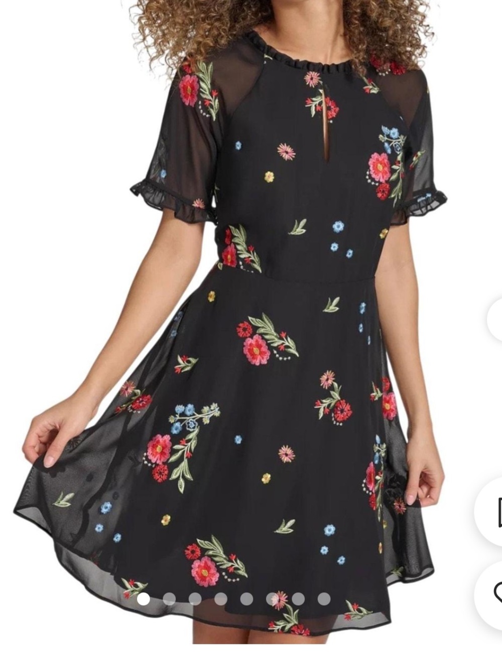 KENSIE Black Chiffon Embroidered Floral Dress Size 6 NWT